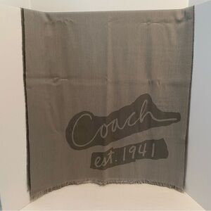 Coach Gray Merino Wool Jacquard Gauze Wrap Shawl Scarf